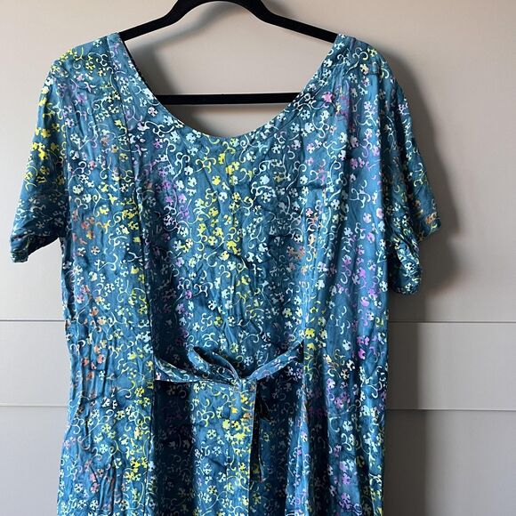 Eagle Ray Traders Dress Womens Large Blue Rayon Boho Batik Maxi Pockets Tie Back - Picture 8 of 14